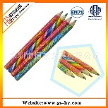 粗杆7色同芯颜色铅笔 六角杆多色彩虹芯铅笔 儿童不规则铅芯铅笔