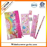 文具生产厂家供应pvc铅笔袋组合文具套装 粉红色学生迪士尼文具