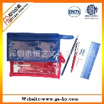 厂家批发 简易组合文具套装 学生实用笔袋套装 PVC袋铅笔尺子
