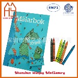 新品猫头鹰填色套装， 6支绘画蜡笔配A5涂鸦本 智力开发文具